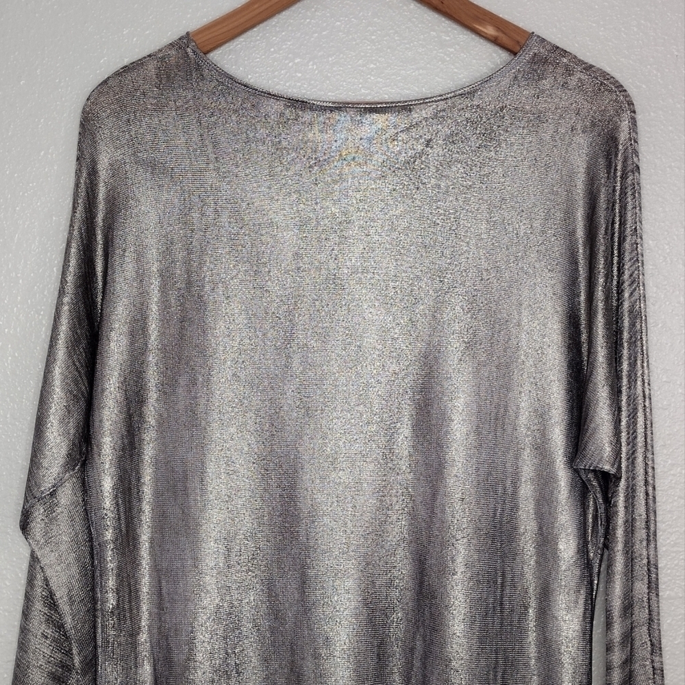 Halston Heritage Women's Metallic Gold Scoop Neck Long Sleeve Blouse Size S - Picture 5 of 12